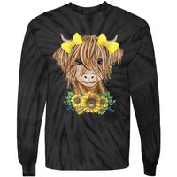 Highland Cow With Sunflowers Tie-Dye Long Sleeve Shirt