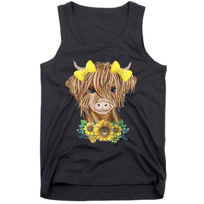 Highland Cow With Sunflowers Tank Top