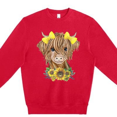 Highland Cow With Sunflowers Premium Crewneck Sweatshirt