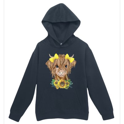 Highland Cow With Sunflowers Urban Pullover Hoodie