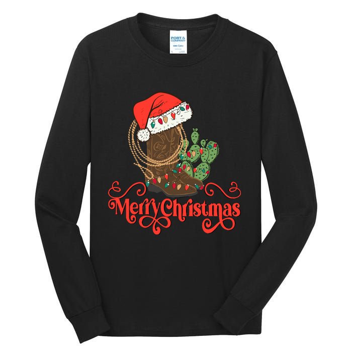 Howdy Christmas Western Xmas Cowboy Boots Country Christmas Tall Long Sleeve T-Shirt