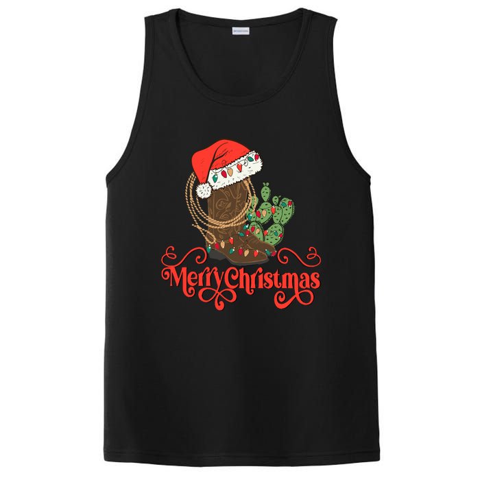 Howdy Christmas Western Xmas Cowboy Boots Country Christmas PosiCharge Competitor Tank