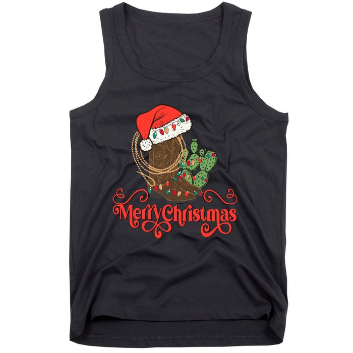 Howdy Christmas Western Xmas Cowboy Boots Country Christmas Tank Top