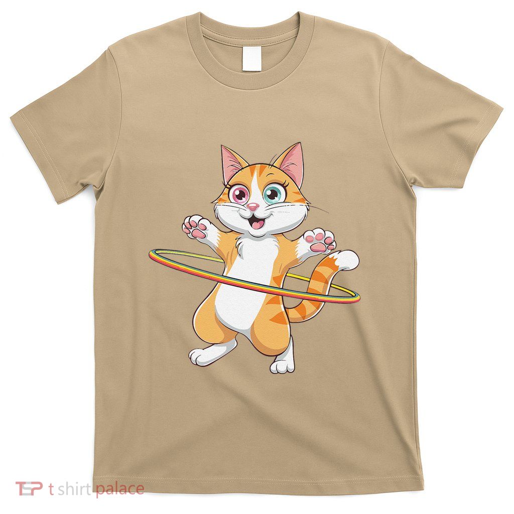 Happy Cat With Hula Hoop Rainbow Fun Design T-Shirt