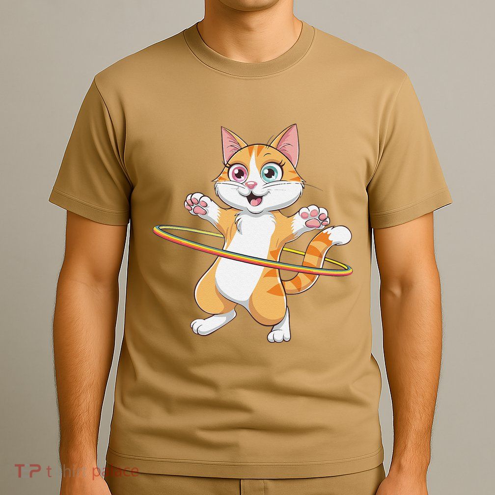 Happy Cat With Hula Hoop Rainbow Fun Design T-Shirt