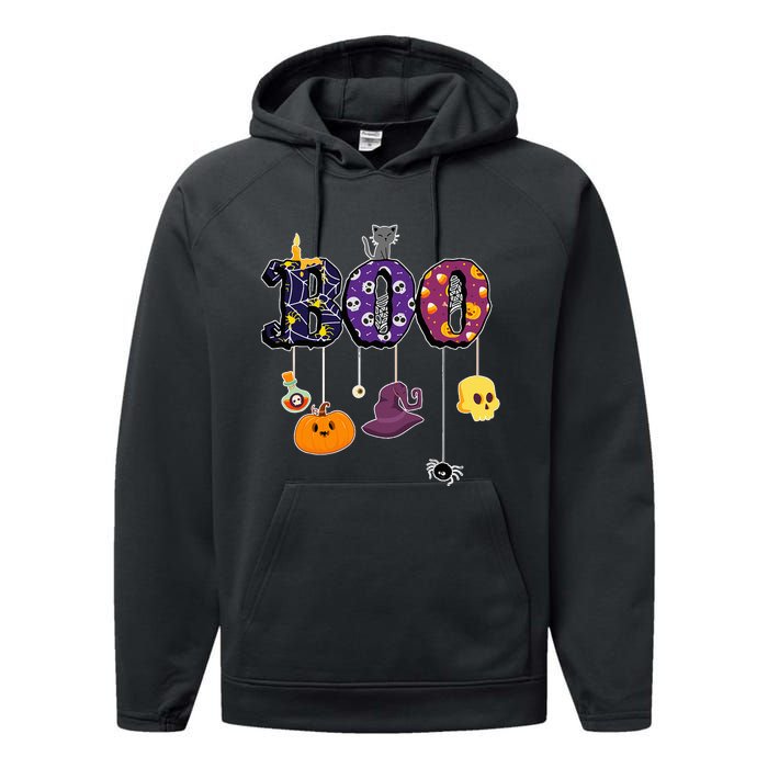 Halloween Costume with Spiders Ghosts Pumpkin & Witch Hat Performance Fleece Hoodie