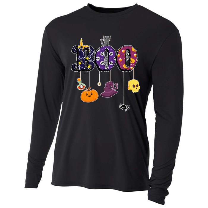 Halloween Costume with Spiders Ghosts Pumpkin & Witch Hat Cooling Performance Long Sleeve Crew