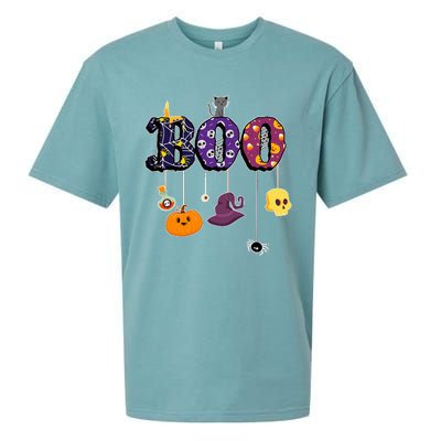 Halloween Costume with Spiders Ghosts Pumpkin & Witch Hat Sueded Cloud Jersey T-Shirt