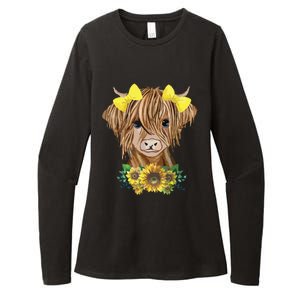 Highland Cow With Sunflowers Womens CVC Long Sleeve Shirt