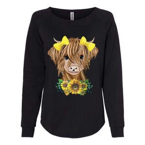 Highland Cow With Sunflowers Womens California Wash Sweatshirt