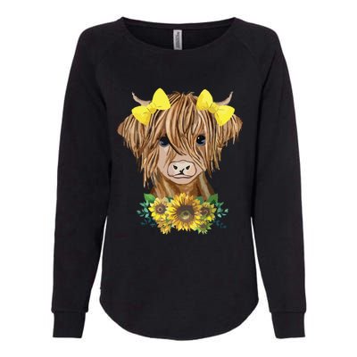 Highland Cow With Sunflowers Womens California Wash Sweatshirt