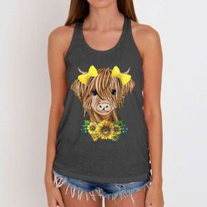 Highland Cow With Sunflowers Women's Knotted Racerback Tank