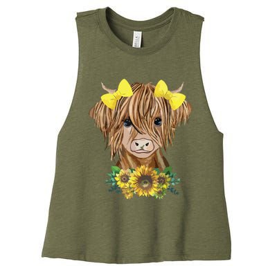 Highland Cow With Sunflowers Women's Racerback Cropped Tank