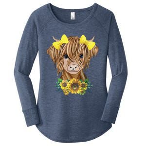 Highland Cow With Sunflowers Women's Perfect Tri Tunic Long Sleeve Shirt