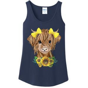 Highland Cow With Sunflowers Ladies Essential Tank