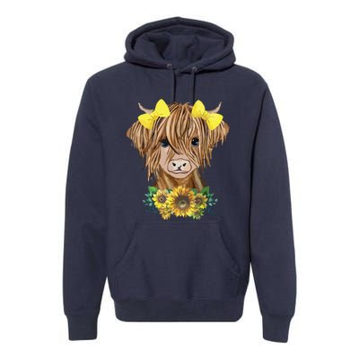 Highland Cow With Sunflowers Premium Hoodie