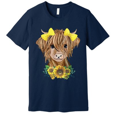 Highland Cow With Sunflowers Premium T-Shirt