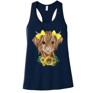 Highland Cow With Sunflowers Women's Racerback Tank