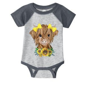 Highland Cow With Sunflowers Infant Baby Jersey Bodysuit