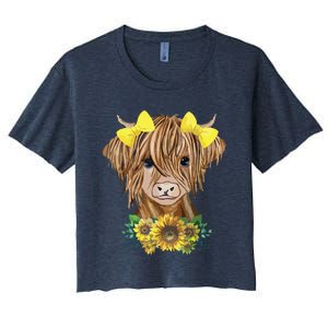 Highland Cow With Sunflowers Women's Crop Top Tee