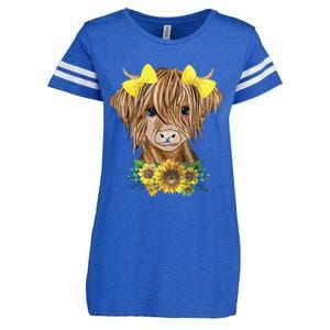 Highland Cow With Sunflowers Enza Ladies Jersey Football T-Shirt