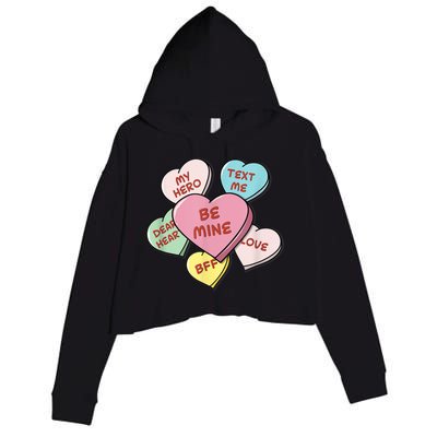 Heart Candies With Sweetie Messages Pastels Valentine's Day Crop Fleece Hoodie