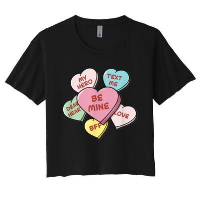 Heart Candies With Sweetie Messages Pastels Valentine's Day Women's Crop Top Tee