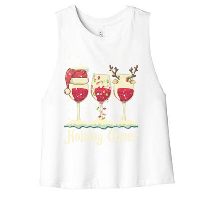 Holiday Cheer Wine Santa Hat Christmas Gift Women's Racerback Cropped Tank