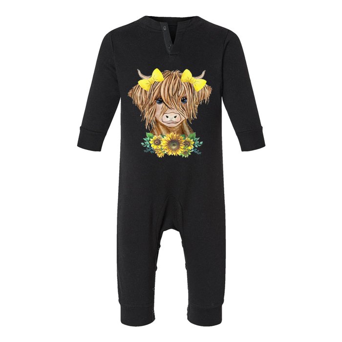 Highland Cow With Sunflowers Infant Fleece One Piece