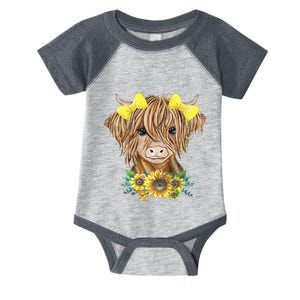 Highland Cow With Sunflowers Infant Baby Jersey Bodysuit