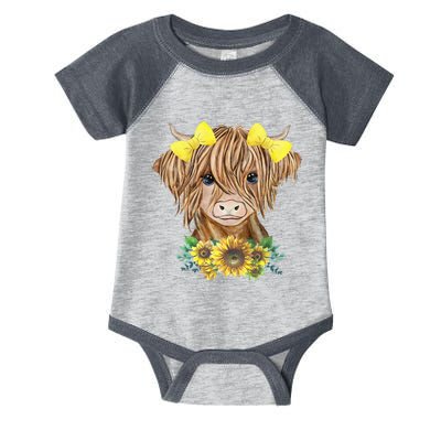 Highland Cow With Sunflowers Infant Baby Jersey Bodysuit