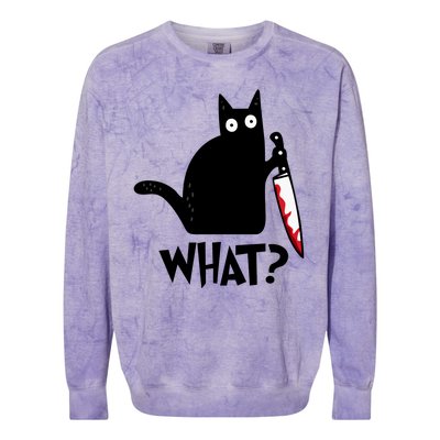 Halloween Cat What Funny Murderous Black Cat With Knife Colorblast Crewneck Sweatshirt