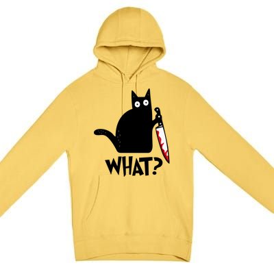 Halloween Cat What Funny Murderous Black Cat With Knife Premium Pullover Hoodie