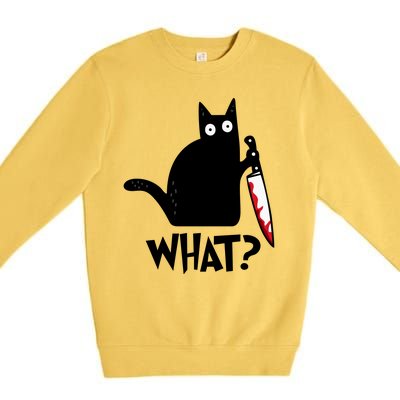 Halloween Cat What Funny Murderous Black Cat With Knife Premium Crewneck Sweatshirt