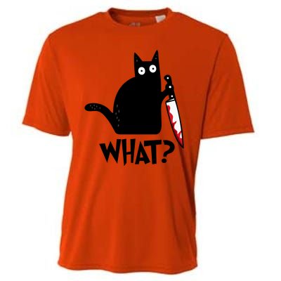 Halloween Cat What Funny Murderous Black Cat With Knife Cooling Performance Crew T-Shirt