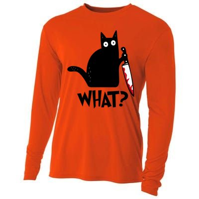 Halloween Cat What Funny Murderous Black Cat With Knife Cooling Performance Long Sleeve Crew