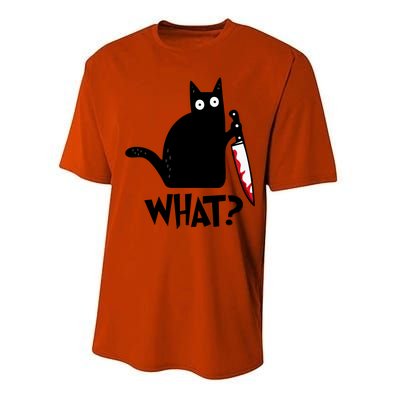 Halloween Cat What Funny Murderous Black Cat With Knife Performance Sprint T-Shirt