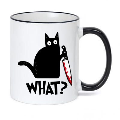 Halloween Cat What Funny Murderous Black Cat With Knife 11oz Black Color Changing Mug