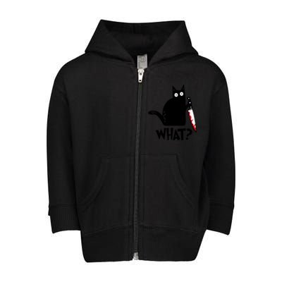 Halloween Cat What Funny Murderous Black Cat With Knife Toddler Zip Fleece Hoodie