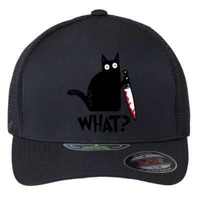 Halloween Cat What Funny Murderous Black Cat With Knife Flexfit Unipanel Trucker Cap