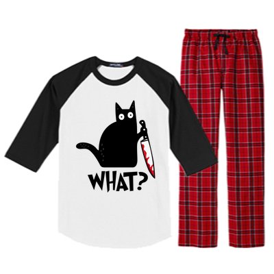 Halloween Cat What Funny Murderous Black Cat With Knife Raglan Sleeve Pajama Set