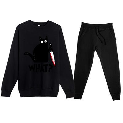 Halloween Cat What Funny Murderous Black Cat With Knife Premium Crewneck Sweatsuit Set