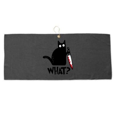 Halloween Cat What Funny Murderous Black Cat With Knife Large Microfiber Waffle Golf Towel