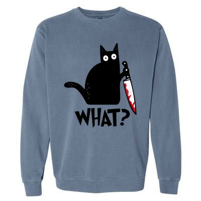 Halloween Cat What Funny Murderous Black Cat With Knife Garment-Dyed Sweatshirt