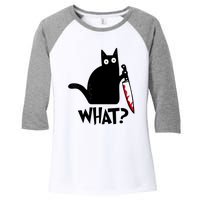 Halloween Cat What Funny Murderous Black Cat With Knife Women's Tri-Blend 3/4-Sleeve Raglan Shirt