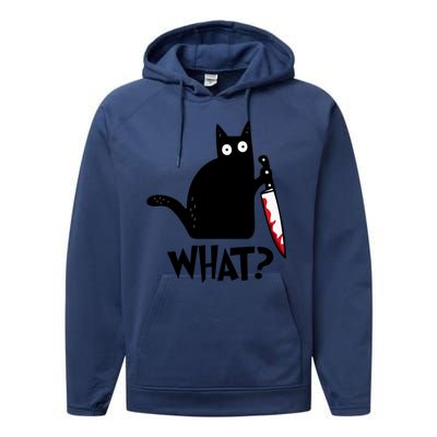 Halloween Cat What Funny Murderous Black Cat With Knife Performance Fleece Hoodie