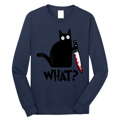 Halloween Cat What Funny Murderous Black Cat With Knife Long Sleeve Shirt