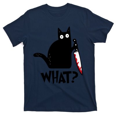 Halloween Cat What Funny Murderous Black Cat With Knife T-Shirt