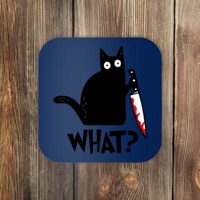 Halloween Cat What Funny Murderous Black Cat With Knife Coaster