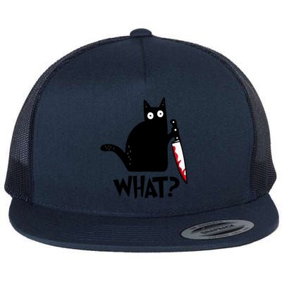 Halloween Cat What Funny Murderous Black Cat With Knife Flat Bill Trucker Hat